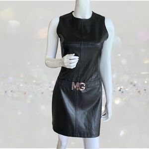 MG PARIS GENA DRESS. LEATHER-LOOK WITH SILVER LOGO. WOMEN’S SIZE MEDIUM